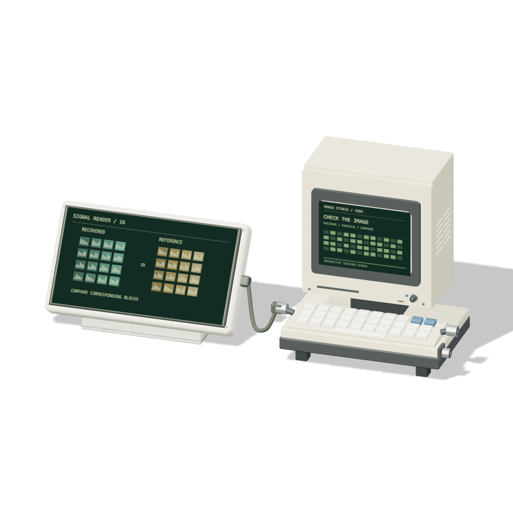 The studio's two-route signal reader compares recovered and reference patterns.
