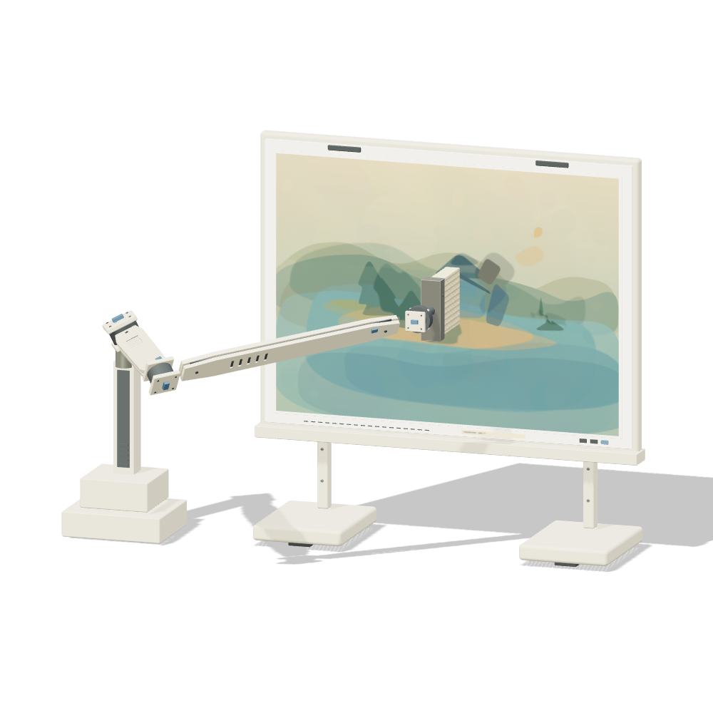 The studio's mechanical arm works on an image taking shape on the canvas.